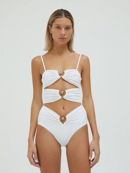 Chic Hollow Solid One-Piece White