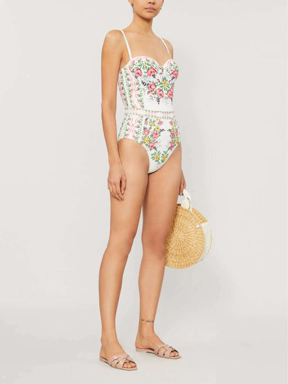 Floral Elegance High-Waist Push-Up One Piece Swimsuit