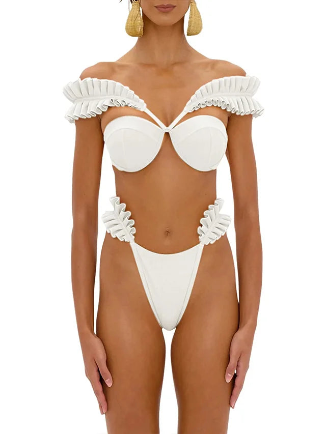 Luxury Ruffle Elegance Bikini White