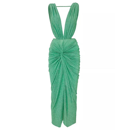 Glimmering Color Block Cutout One-Piece Swimsuit and Sarong Set Green Swimsuit and Sarong