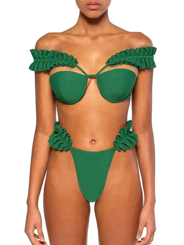 Luxury Ruffle Elegance Bikini Green