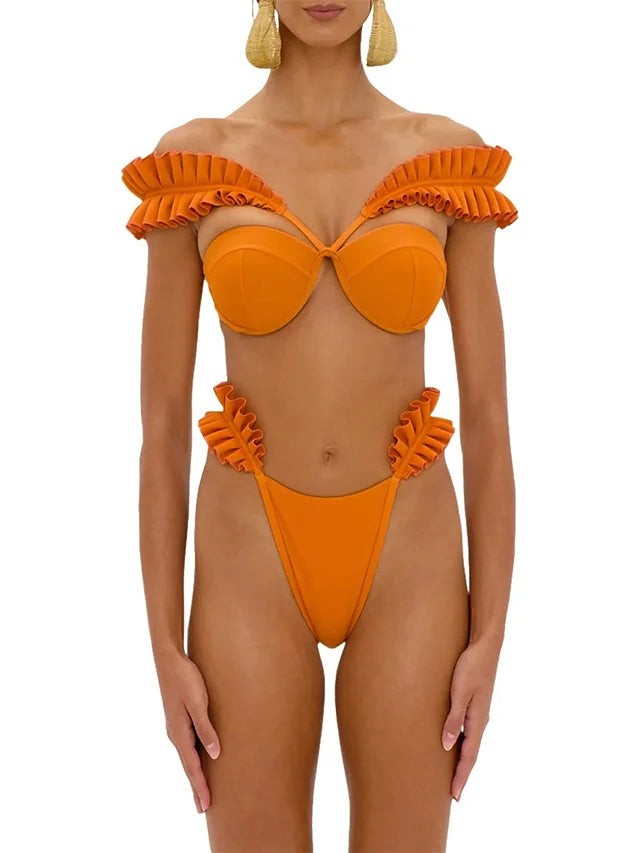 Luxury Ruffle Elegance Bikini Orange