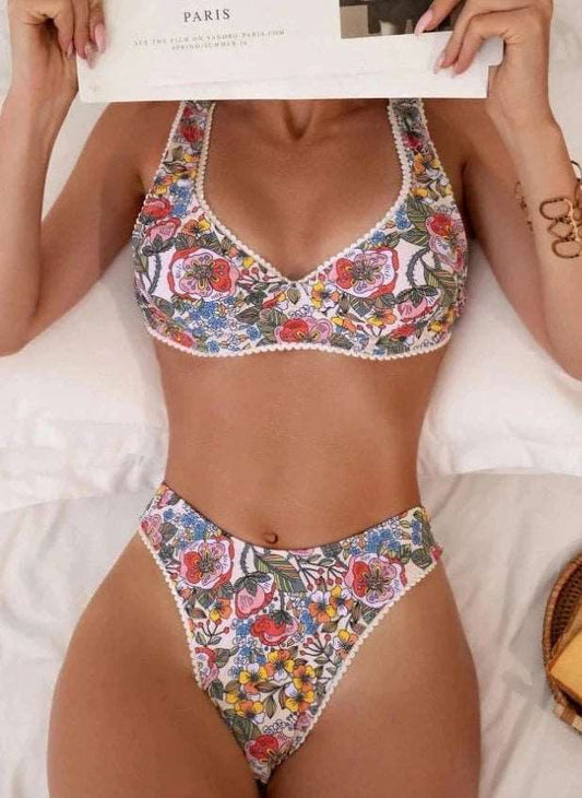 High-Waist Floral Push-Up Bikini Floral