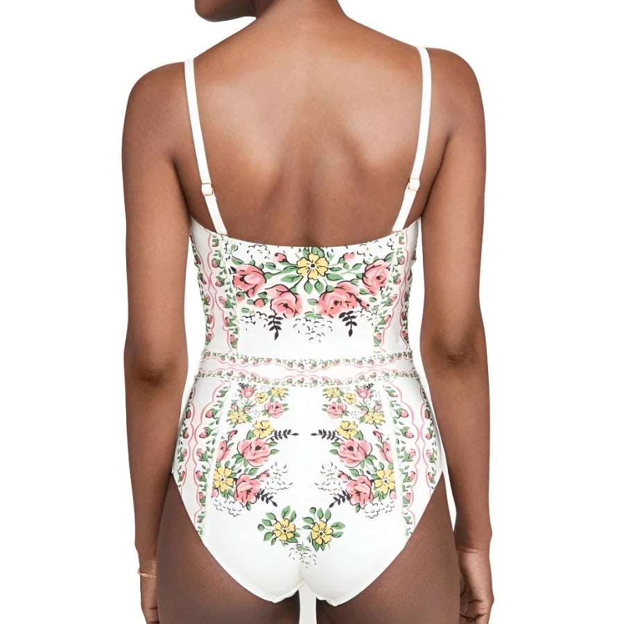 Floral Elegance High-Waist Push-Up One Piece Swimsuit