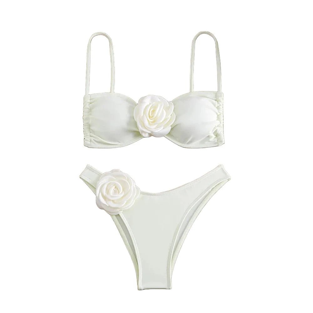 Blooming Blossom Lace-Up Bandeau Bikini White