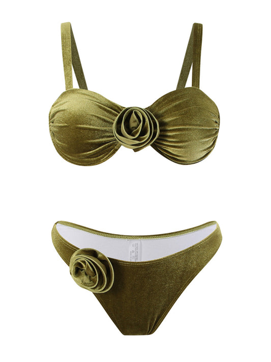 Velvet Vintage Bloom 3D Flower Bikini Green