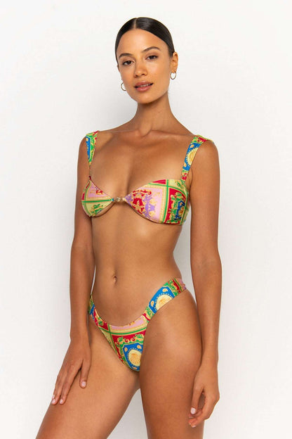 Metallic Flair Print Suspender Bikini
